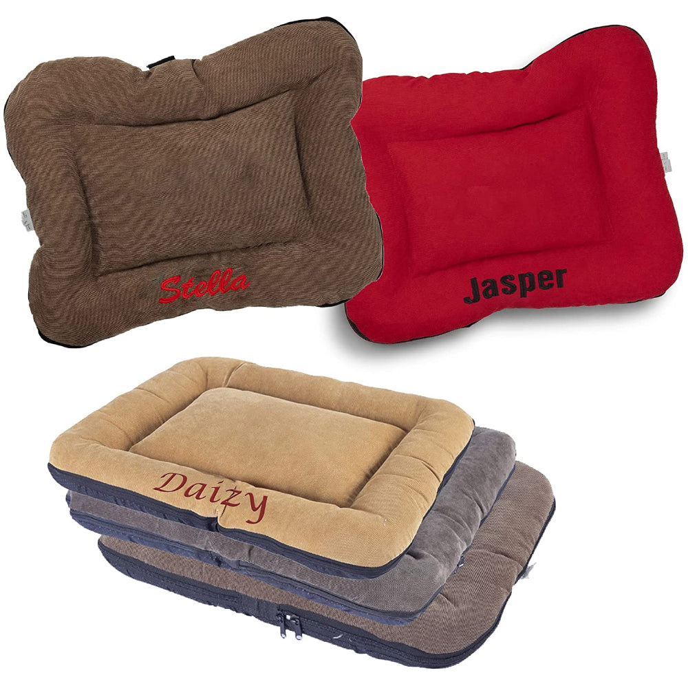 Personalized Dog Beds with Embroidered Dog’s Name and Paws