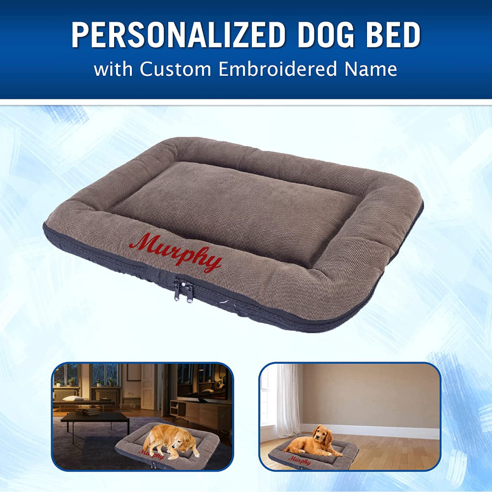 Personalized Dog Beds with Embroidered Dog’s Name and Paws