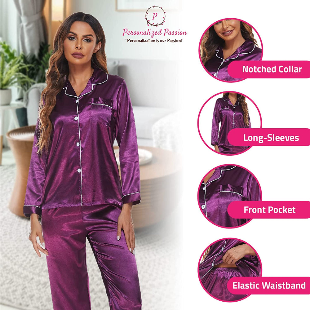 Long Sleeve Personalized Pajamas - Silk Pajamas for Women