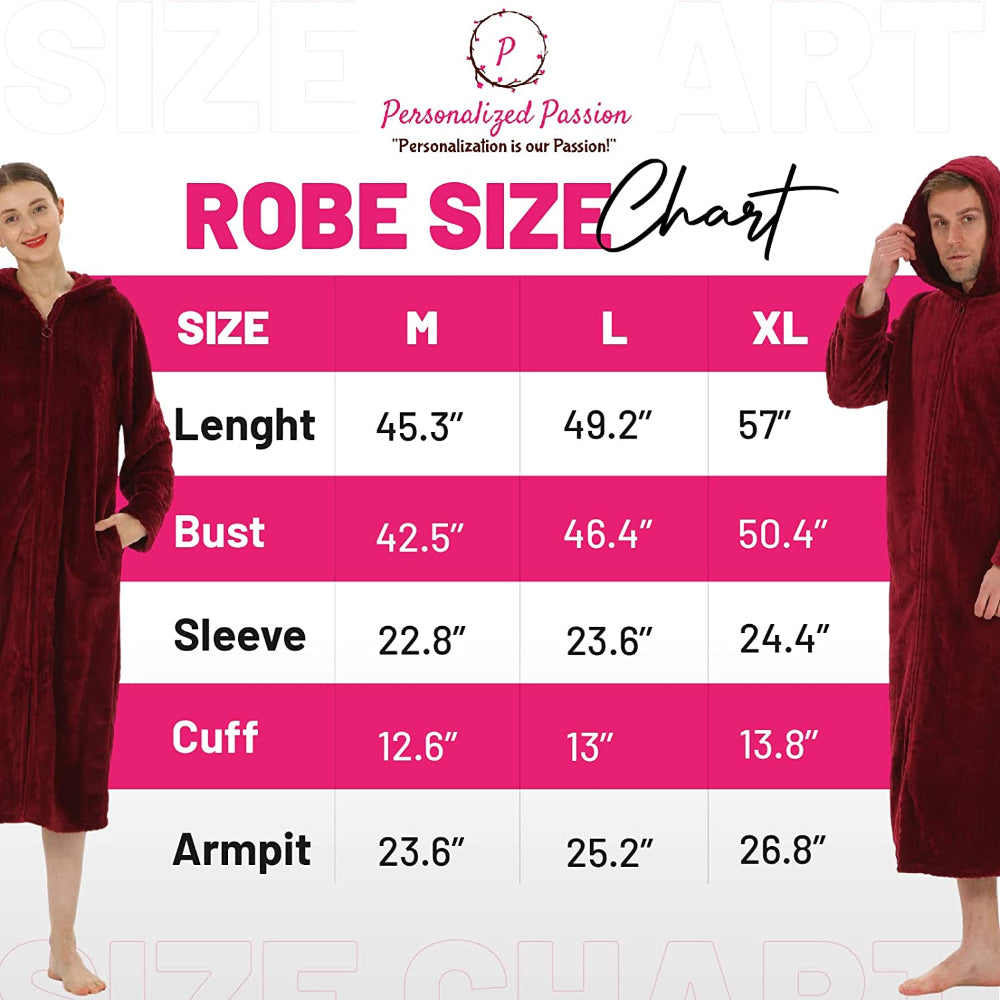 Personalized Hooded Robe Size Chart