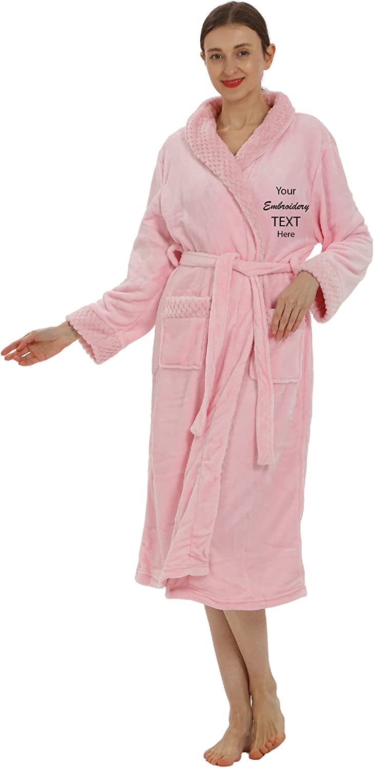 Pink Plush Robe, Luxury Personalized Bathrobe, Women's Long Embroidered  Custom Bathrobe, Christmas Gift for Her